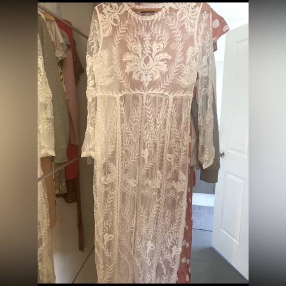 Sheer white floral cover up dress M - Picture 3 of 6